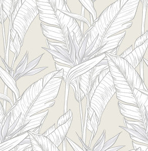 Birds of Paradise Pearl Grey & Metallic Silver by Seabrook Wallpaper
