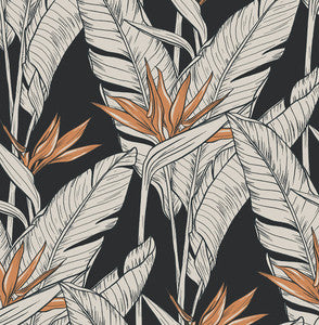Birds of Paradise Onyx & Metallic Copper by Seabrook Wallpaper