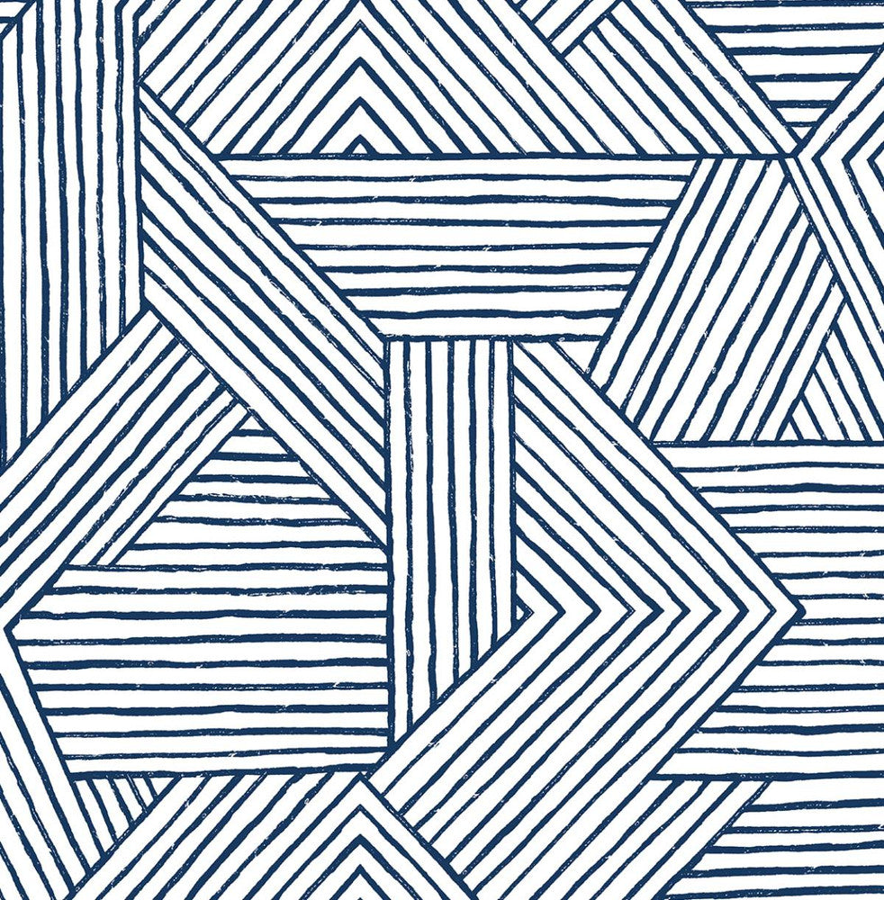 Etched Geometric Navy Blue by Seabrook Wallpaper Stacy Garcia Peel and Stick United States 30.75 20.87" 20.5" - Fabric Carolina -