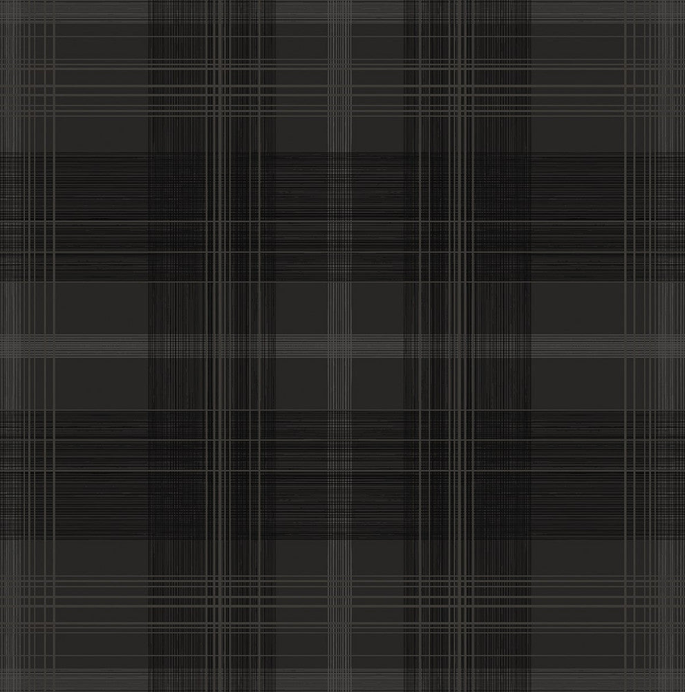 Crossroads Plaid Wrought Iron by Seabrook Wallpaper Stacy Garcia Peel and Stick United States 17.08 20.87" 20.5" - Fabric Carolina -