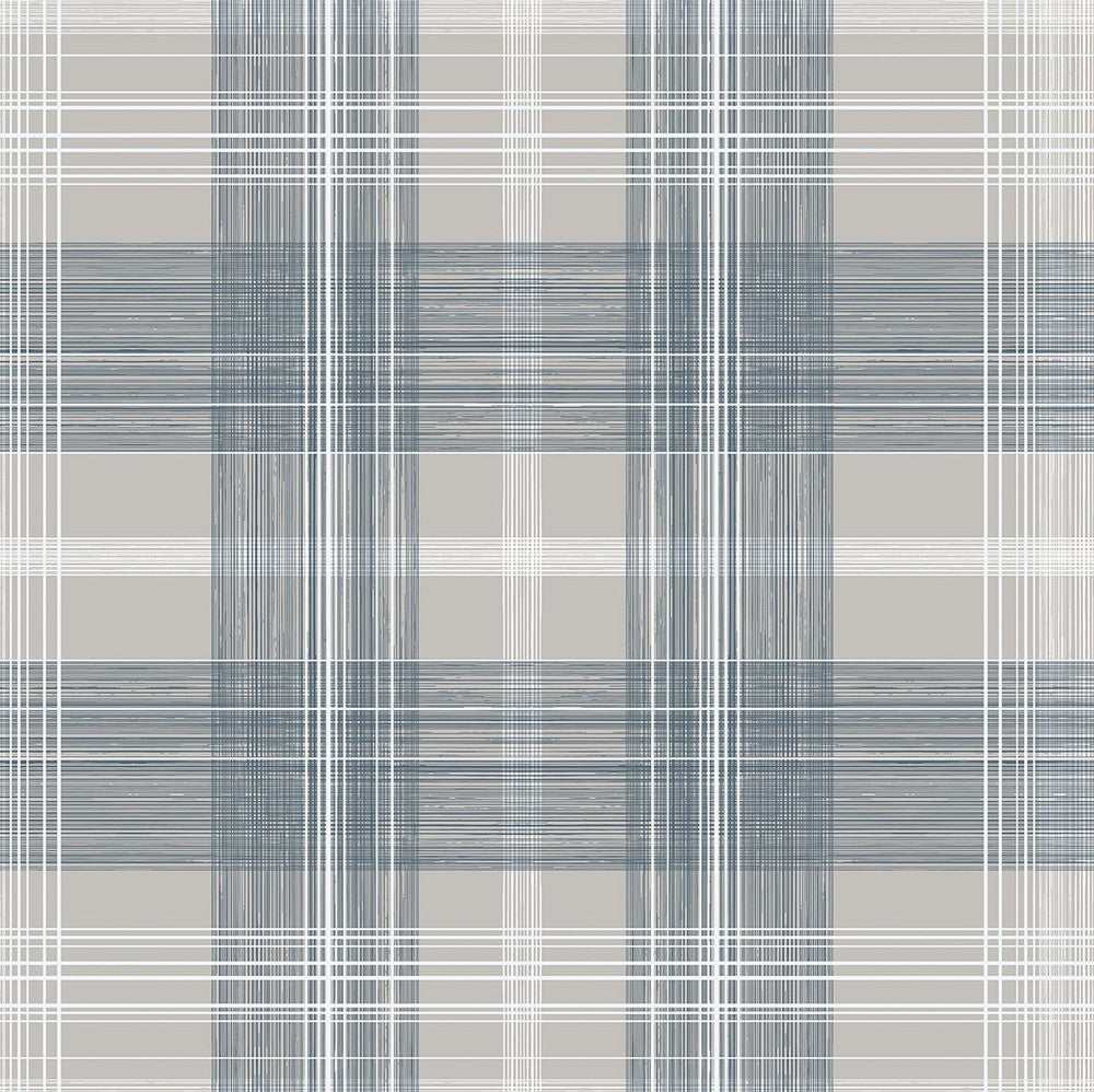Crossroads Plaid Argos Grey & Blue by Seabrook Wallpaper Stacy Garcia Peel and Stick United States 17.08 20.87" 20.5" - Fabric Carolina -