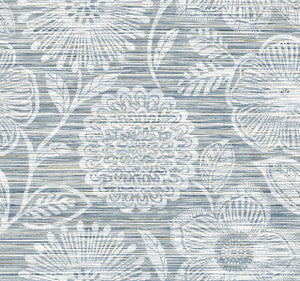 Faux Grass Floral Bluestone by Seabrook Wallpaper