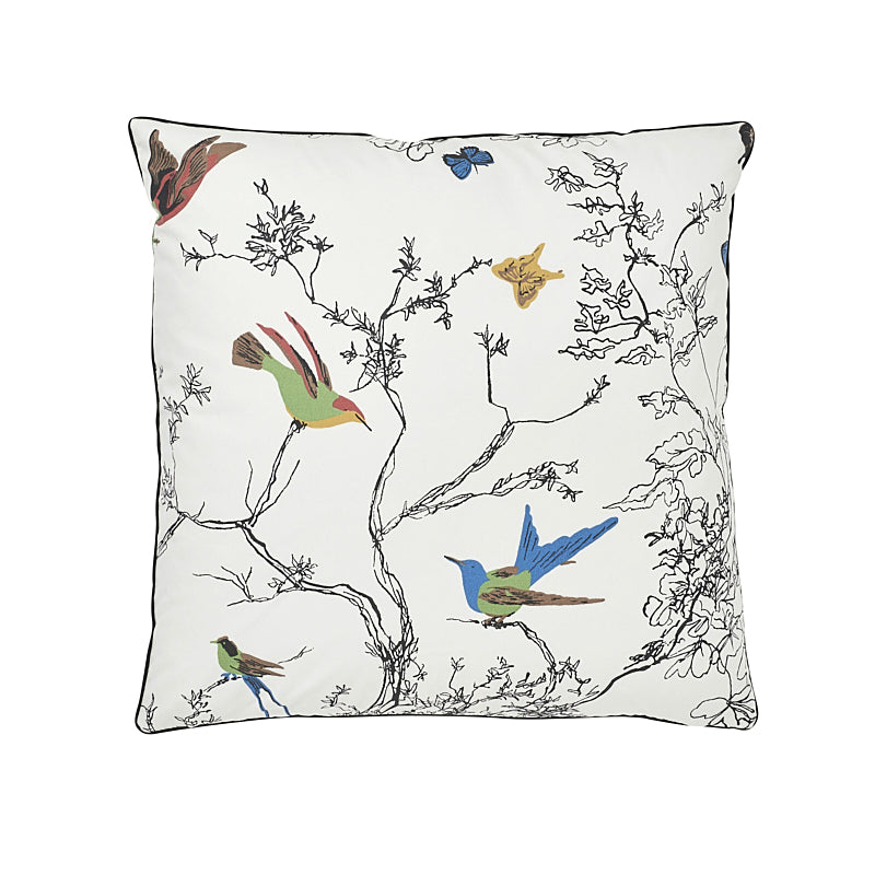 Birds & Butterflies Pillow - Multi On White by Schumacher Pillow
