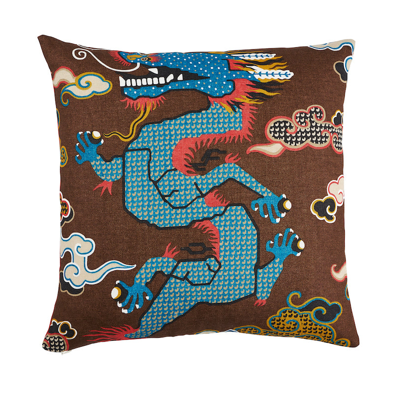 Magical Ming Dragon Pillow - Brown & Blue by Schumacher Pillow
