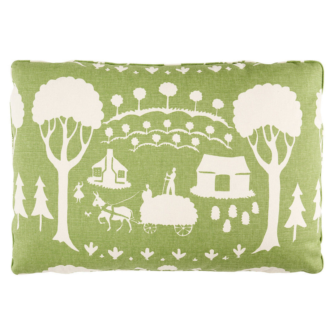 Farm Scene Pillow - Green by Schumacher Pillow
