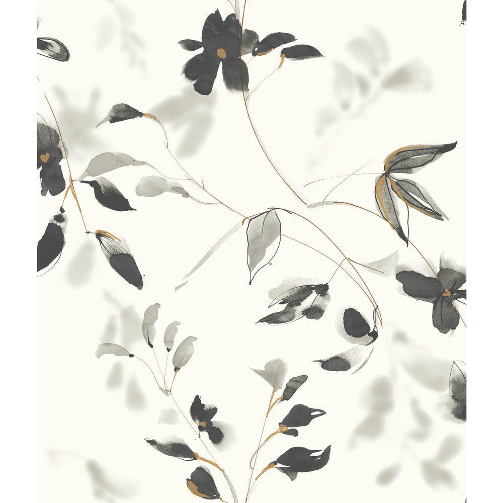 Linden Flower Black Wallpaper by York Wallcoverings Candice Olson Tranquil Covers about 56.4 square feet 20.5-in by 33-ft long roll Unpasted 24 - Fabric Carolina -