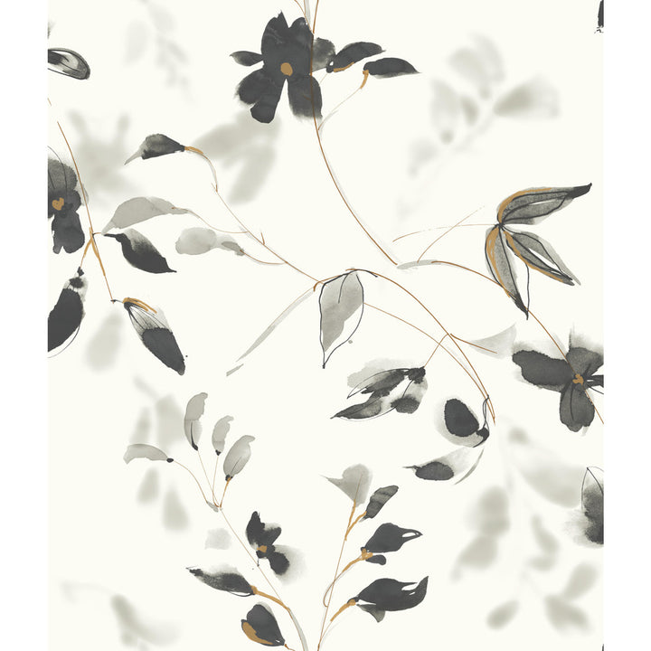Linden Flower Black Wallpaper by York Wallcoverings Candice Olson Tranquil Covers about 56.4 square feet 20.5-in by 33-ft long roll Unpasted 24 - Fabric Carolina -