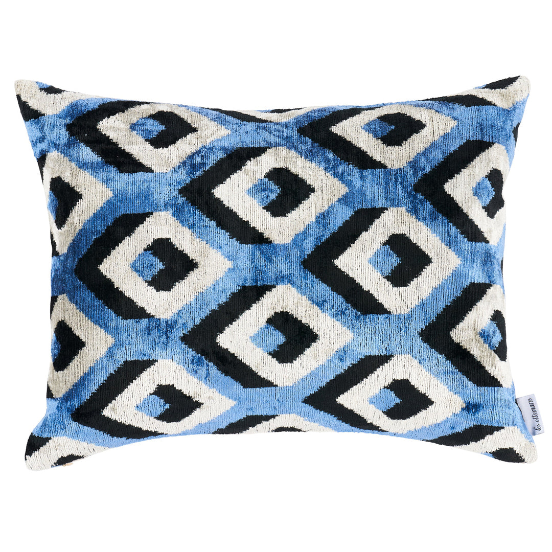 Mersin Silk Velvet Pillow - Blue & Black by Schumacher Pillow