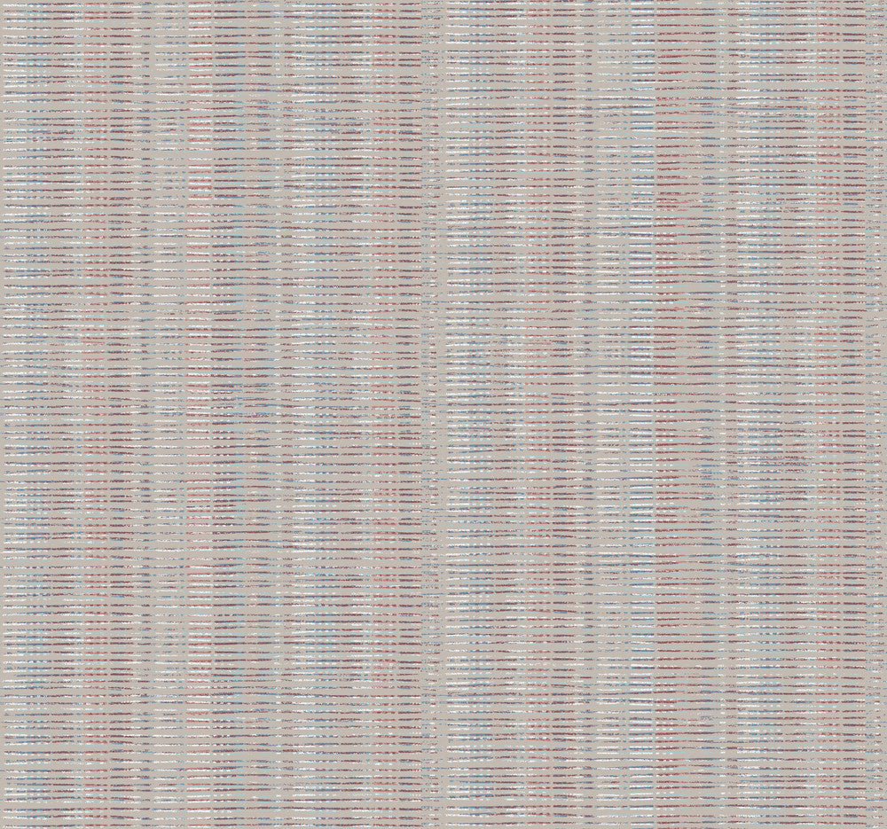 Red & Blue Broken Boucle Stripe Wallpaper by York Wallcoverings Stripes Resource Library Covers about 60.8 square feet 27-in by 27-ft long roll Prepasted 25.25 - Fabric Carolina -