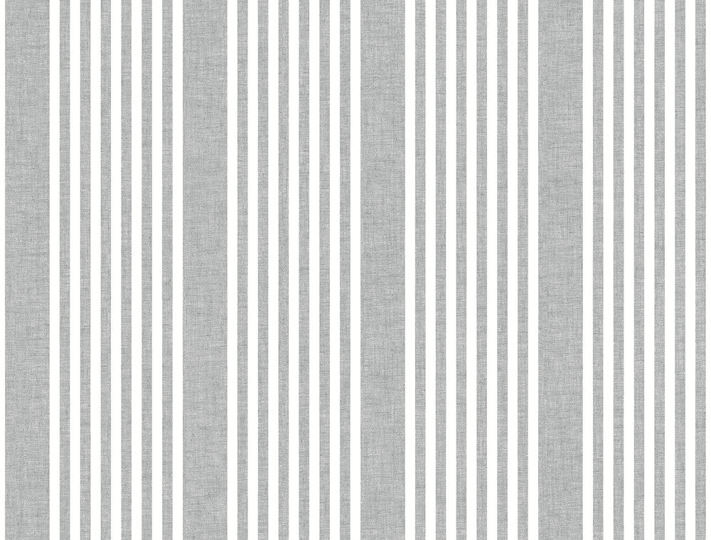 French Charcoal Linen Stripe Wallpaper by Magnolia Home Magnolia Home 4 Covers about 60.8 square feet 27-in by 27-ft long roll Prepasted 0 - Fabric Carolina -