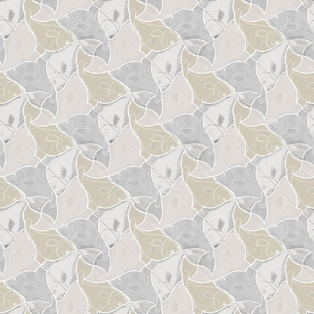 Katya Grey Fish Wallpaper by Sirpi Sirpi Covers about 74.3 square feet 27-in by 33-ft long roll Unpasted 9.25 - Fabric Carolina -