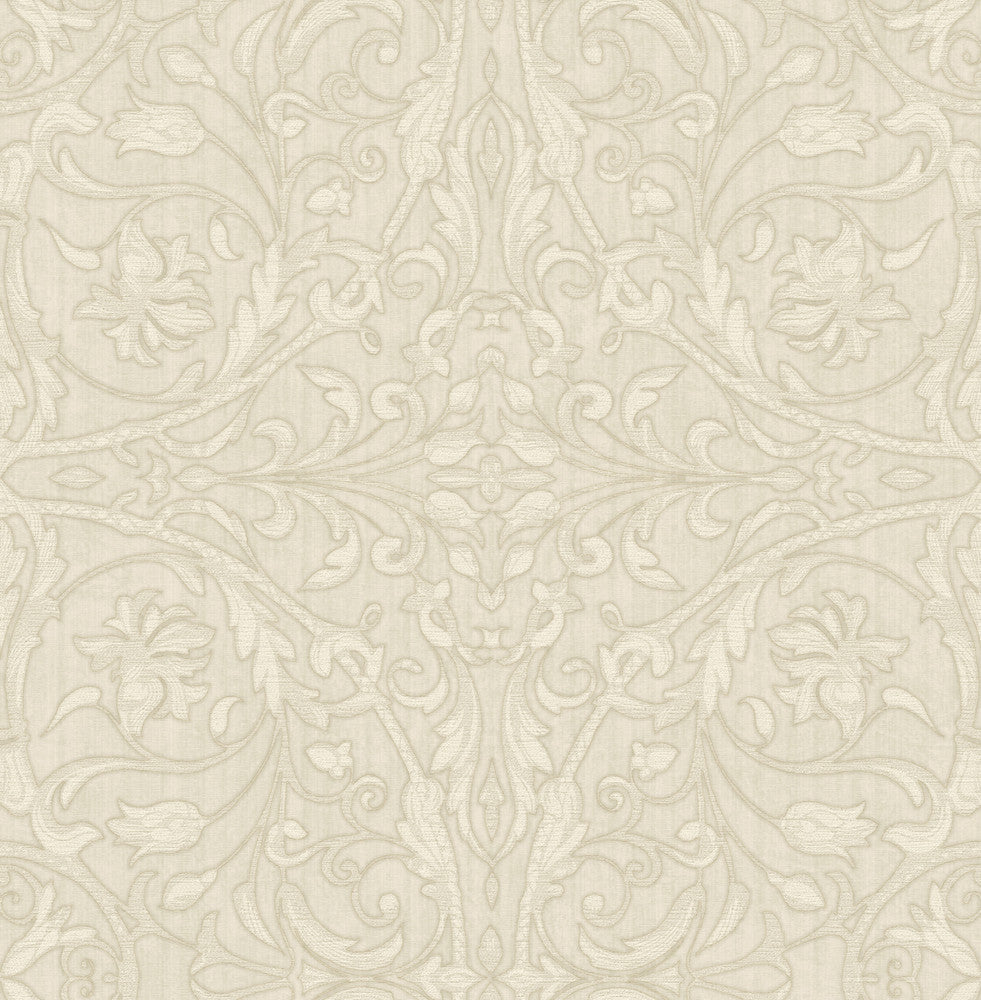 Fenice Beige Scroll Wallpaper by Sirpi Sirpi Covers about 56.4 square feet 20.5-in by 33-ft long roll Unpasted 20.9 - Fabric Carolina -