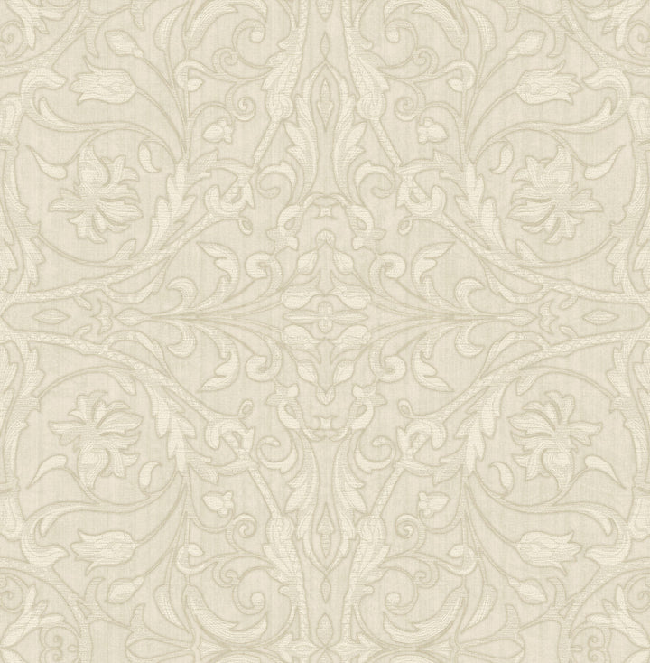 Fenice Beige Scroll Wallpaper by Sirpi Sirpi Covers about 56.4 square feet 20.5-in by 33-ft long roll Unpasted 20.9 - Fabric Carolina -