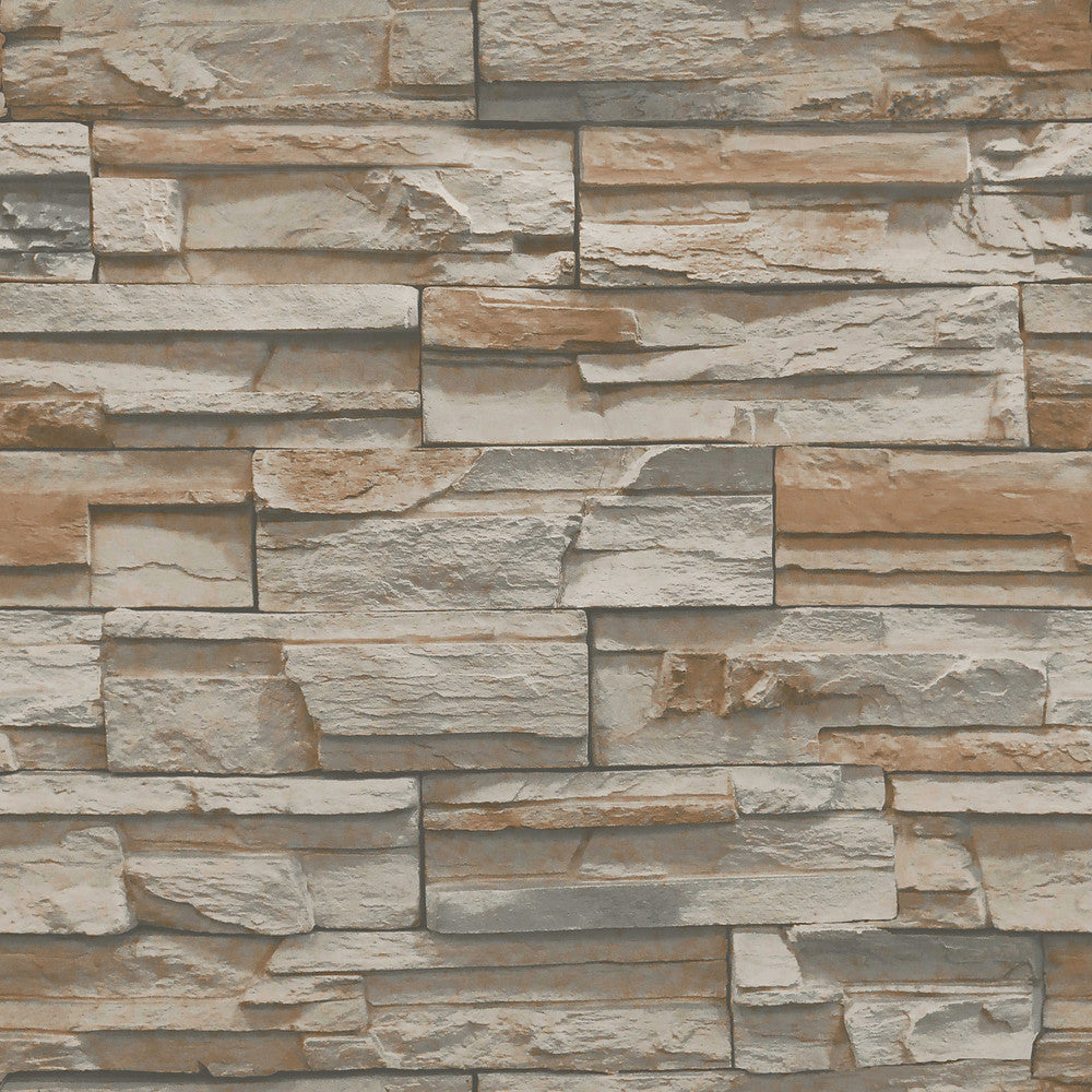 Flat Stone Brown & Grey Wallpaper by York Wallcoverings Natural Elements Covers about 56.4 square feet 20.5-in by 33-ft long roll Prepasted 20.5 - Fabric Carolina -