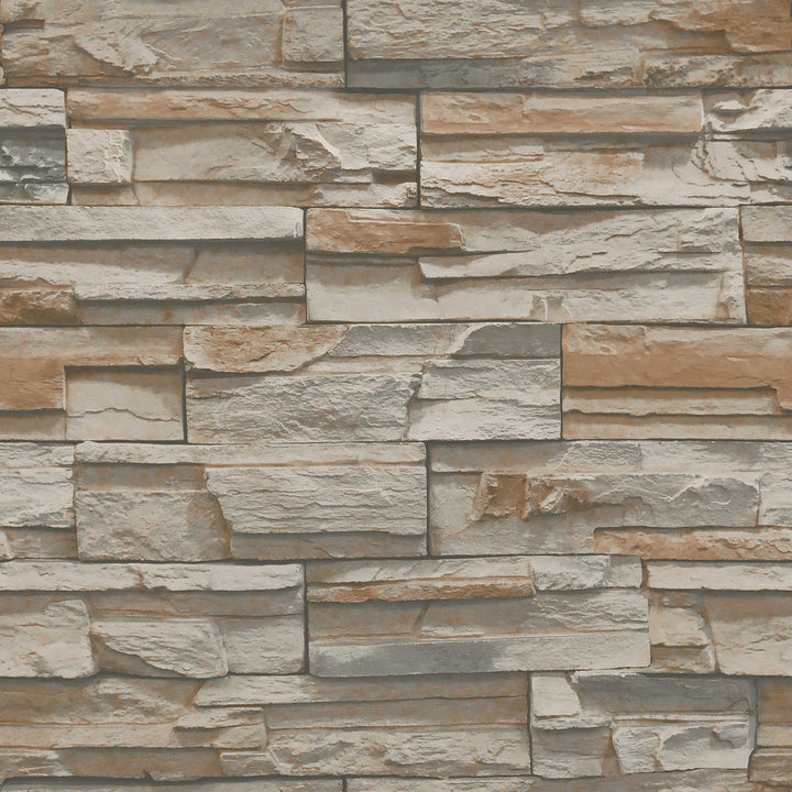 Flat Stone Brown & Grey Wallpaper by York Wallcoverings Natural Elements Covers about 56.4 square feet 20.5-in by 33-ft long roll Prepasted 20.5 - Fabric Carolina -