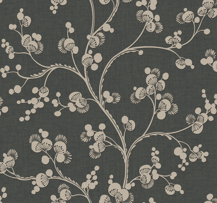Dahlia Trail Black & Taupe Wallpaper by Inspired by Color Black & White, III Covers about 60.8 square feet 27-in by 27-ft long roll Prepasted 25.25 - Fabric Carolina -