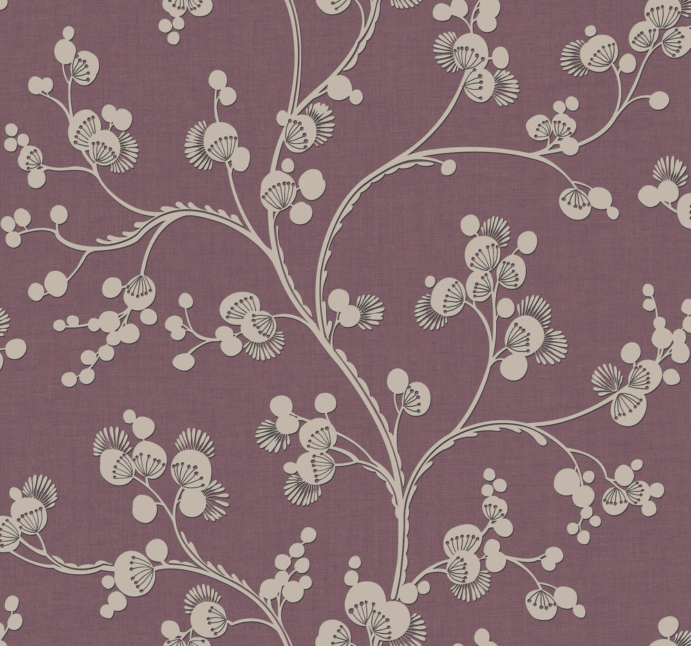 Dahlia Trail Mulberry Wallpaper by York Wallcoverings Silhouettes Covers about 60.8 square feet 27-in by 27-ft long roll Prepasted 25.25 - Fabric Carolina -