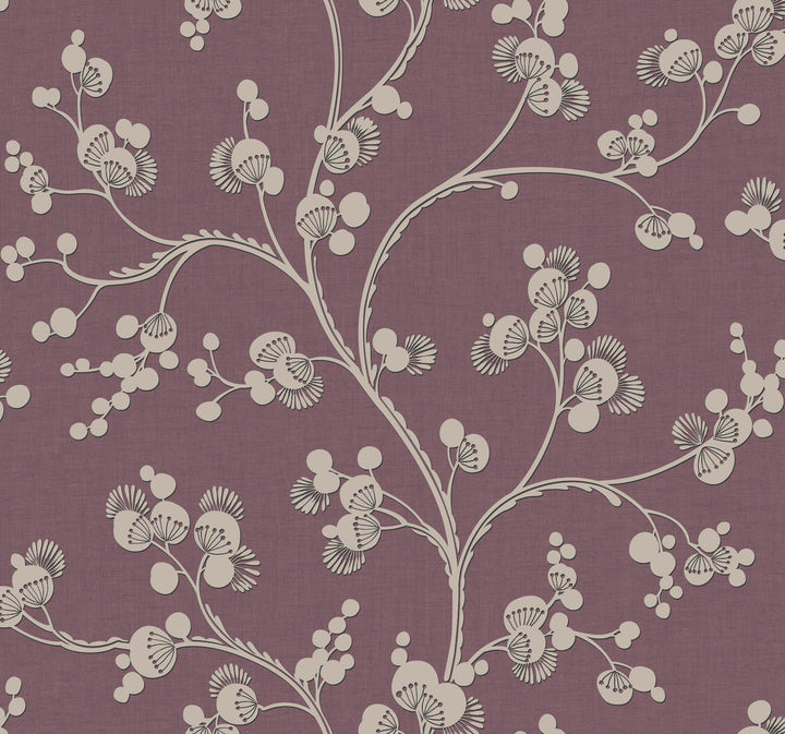 Dahlia Trail Mulberry Wallpaper by York Wallcoverings Silhouettes Covers about 60.8 square feet 27-in by 27-ft long roll Prepasted 25.25 - Fabric Carolina -