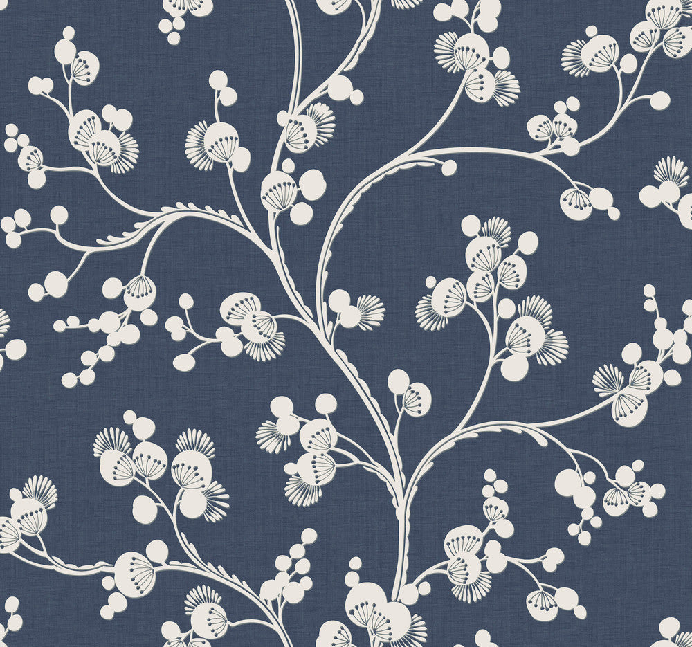 Dahlia Trail Navy Wallpaper by York Wallcoverings Silhouettes Covers about 60.8 square feet 27-in by 27-ft long roll Prepasted 25.25 - Fabric Carolina -