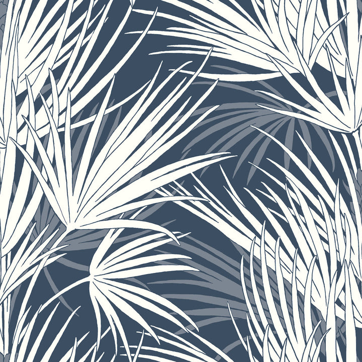 Palmetto Navy & White Wallpaper by York Wallcoverings Silhouettes Covers about 56.4 square feet 20.5-in by 33-ft long roll Prepasted 20.5 - Fabric Carolina -