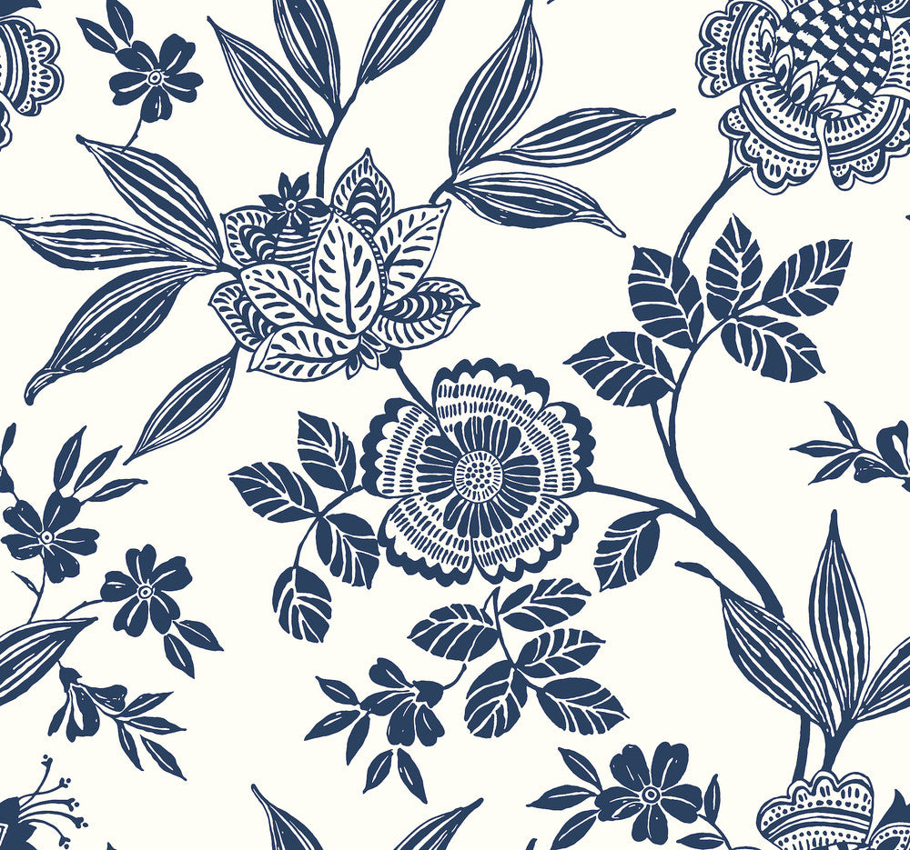 Wood Cut Jacobean Navy Wallpaper by York Wallcoverings Silhouettes Covers about 60.8 square feet 27-in by 27-ft long roll Unpasted 25.25 - Fabric Carolina -