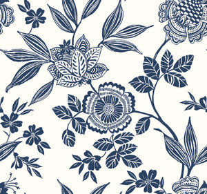 Wood Cut Jacobean Navy Wallpaper by York Wallcoverings