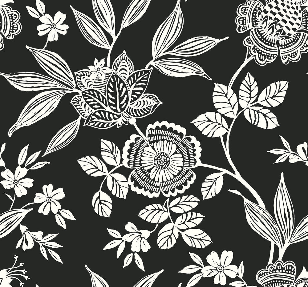 Wood Cut Jacobean Black & White Wallpaper by York Wallcoverings Silhouettes Covers about 60.8 square feet 27-in by 27-ft long roll Unpasted 25.25 - Fabric Carolina -