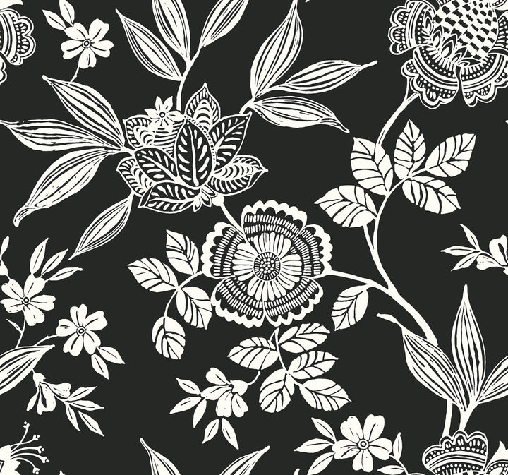 Wood Cut Jacobean Black & White Wallpaper by York Wallcoverings Silhouettes Covers about 60.8 square feet 27-in by 27-ft long roll Unpasted 25.25 - Fabric Carolina -