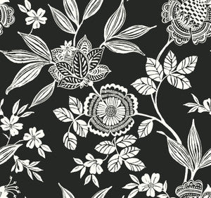 Wood Cut Jacobean Black & White Wallpaper by York Wallcoverings