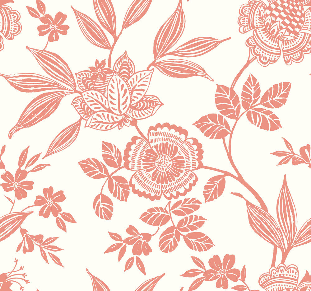 Wood Cut Jacobean Salmon Wallpaper by York Wallcoverings Silhouettes Covers about 60.8 square feet 27-in by 27-ft long roll Unpasted 25.25 - Fabric Carolina -
