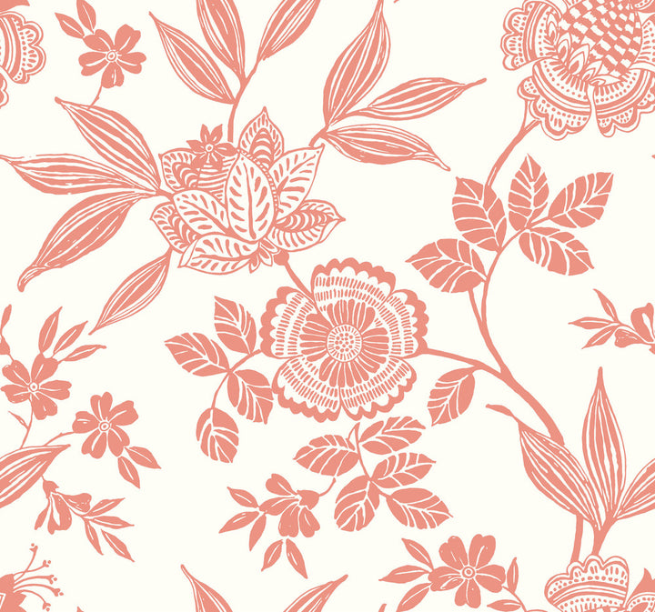 Wood Cut Jacobean Salmon Wallpaper by York Wallcoverings Silhouettes Covers about 60.8 square feet 27-in by 27-ft long roll Unpasted 25.25 - Fabric Carolina -