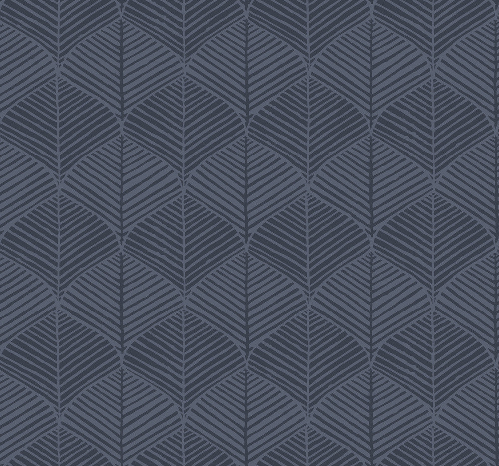 Palm Thatch Navy Wallpaper by Inspired by Color Blues II Covers about 60.8 square feet 27-in by 27-ft long roll Prepasted 25.25 - Fabric Carolina -