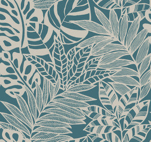 Jungle Leaves Teal Wallpaper by York Wallcoverings