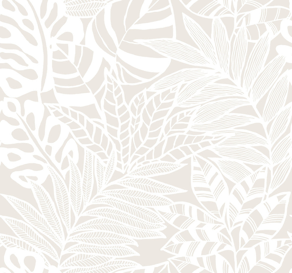 Jungle Leaves White Wallpaper by York Wallcoverings Silhouettes Covers about 60.8 square feet 27-in by 27-ft long roll Unpasted 25.25 - Fabric Carolina -