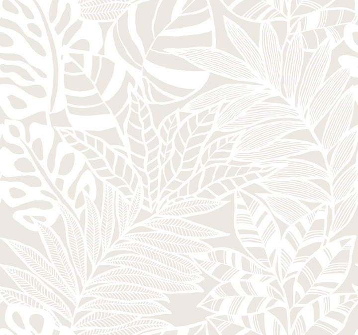 Jungle Leaves White Wallpaper by York Wallcoverings Silhouettes Covers about 60.8 square feet 27-in by 27-ft long roll Unpasted 25.25 - Fabric Carolina -