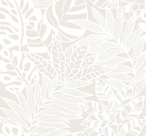 Jungle Leaves White Wallpaper by York Wallcoverings