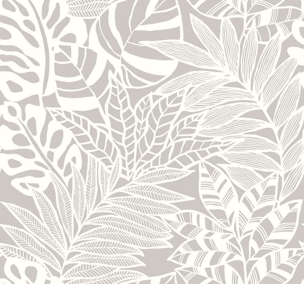 Jungle Leaves Grey Wallpaper by York Wallcoverings Silhouettes Covers about 60.8 square feet 27-in by 27-ft long roll Unpasted 25.25 - Fabric Carolina -