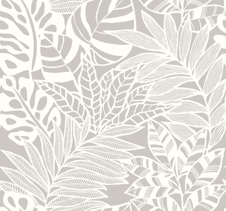 Jungle Leaves Grey Wallpaper by York Wallcoverings Silhouettes Covers about 60.8 square feet 27-in by 27-ft long roll Unpasted 25.25 - Fabric Carolina -