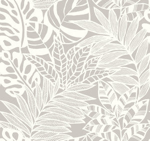 Jungle Leaves Grey Wallpaper by York Wallcoverings