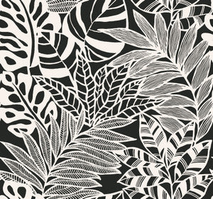 Jungle Leaves Black & White Wallpaper by York Wallcoverings