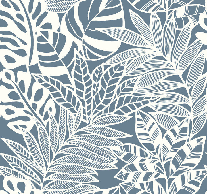Jungle Leaves Blue Wallpaper by York Wallcoverings Silhouettes Covers about 60.8 square feet 27-in by 27-ft long roll Unpasted 25.25 - Fabric Carolina -