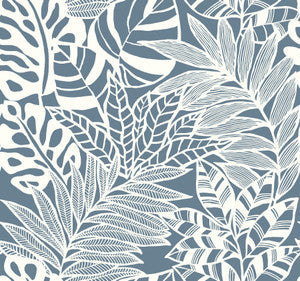 Jungle Leaves Blue Wallpaper by York Wallcoverings