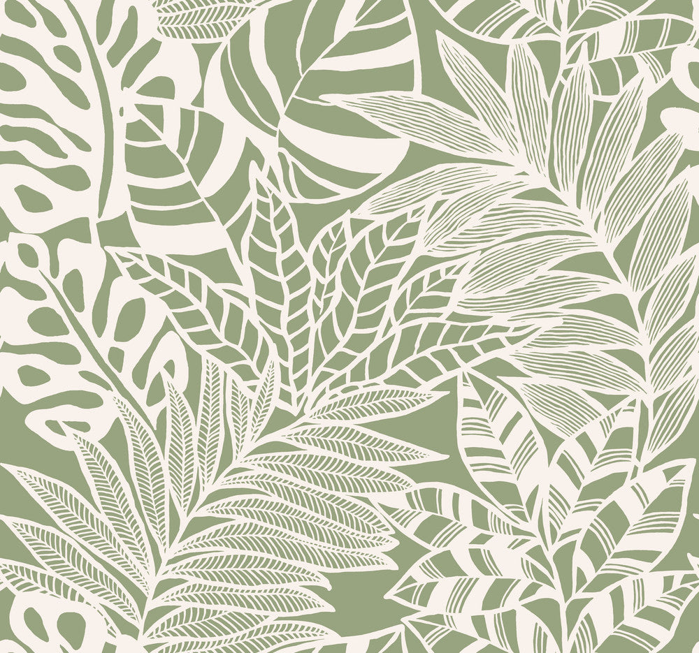 Jungle Leaves Green Wallpaper by York Wallcoverings Silhouettes Covers about 60.8 square feet 27-in by 27-ft long roll Unpasted 25.25 - Fabric Carolina -