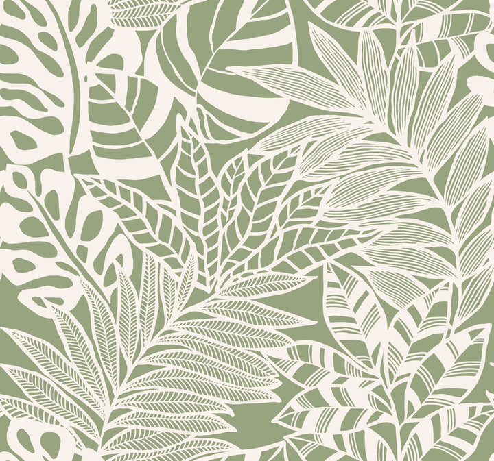 Jungle Leaves Green Wallpaper by York Wallcoverings Silhouettes Covers about 60.8 square feet 27-in by 27-ft long roll Unpasted 25.25 - Fabric Carolina -
