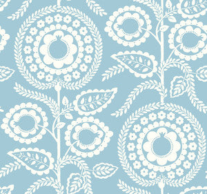 Pomegranate Bloom Blue Wallpaper by York Wallcoverings