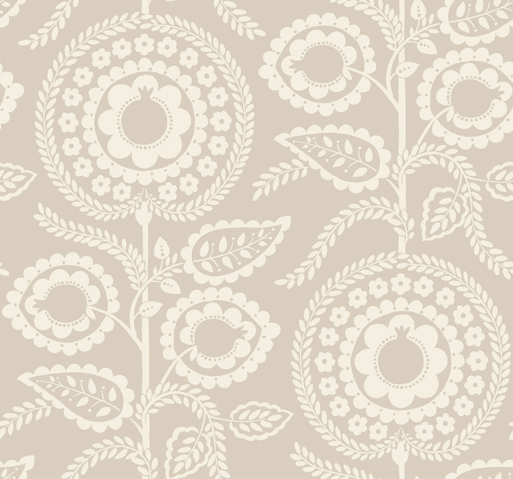 Pomegranate Bloom Off White Wallpaper by York Wallcoverings Silhouettes Covers about 60.8 square feet 27-in by 27-ft long roll Prepasted 25.25 - Fabric Carolina -