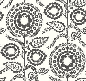 Pomegranate Bloom Black & White Wallpaper by York Wallcoverings