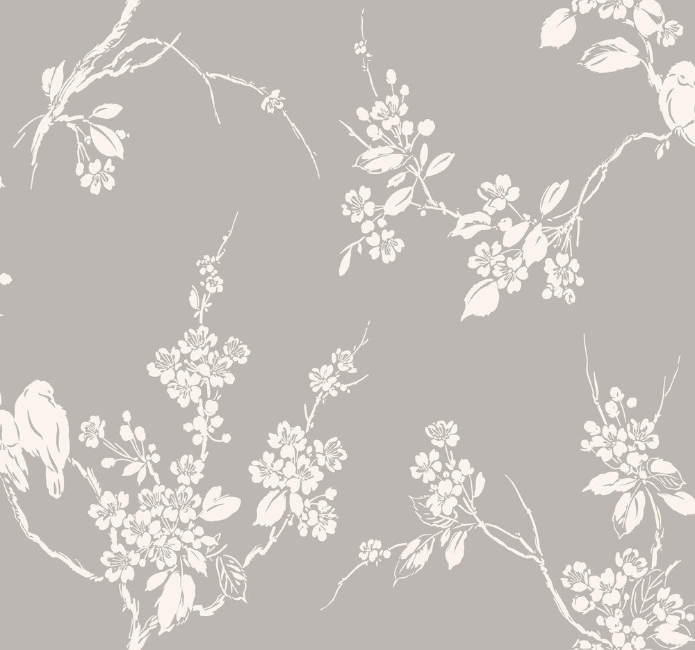 Imperial Blossoms Branch Grey & White Wallpaper by York Wallcoverings Silhouettes Covers about 60.8 square feet 27-in by 27-ft long roll Prepasted 25.25 - Fabric Carolina -