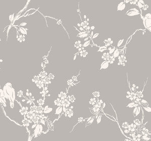 Imperial Blossoms Branch Grey & White Wallpaper by York Wallcoverings