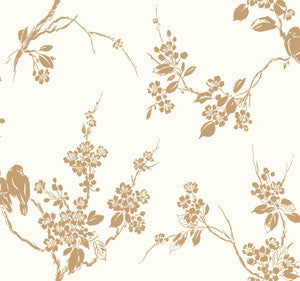 Imperial Blossoms Branch Gold Metallic Wallpaper by York Wallcoverings